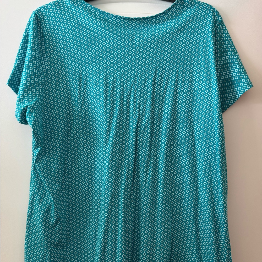 St. John's Bay Teal Short Sleeve Geo Print Tee - Picture 3 of 3
